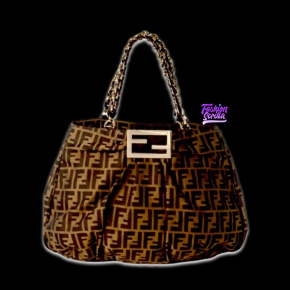 Fendi Handbags - Fendi XL Canvas Zucca Print Mia Shoulder Bag Tobacco